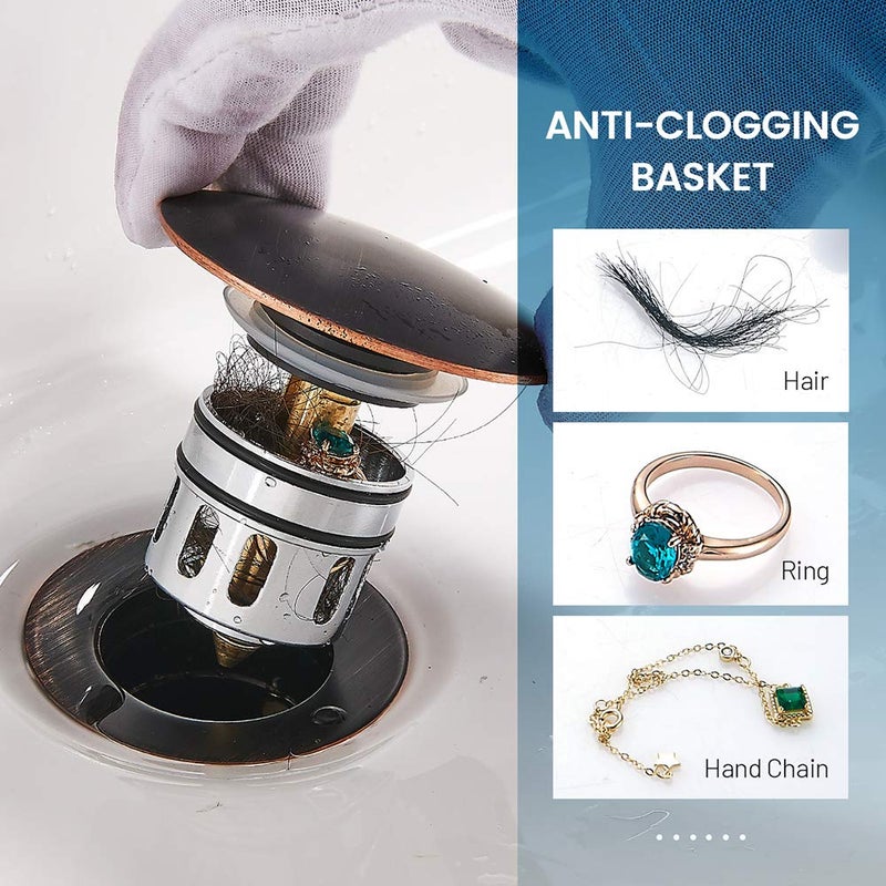REGALMIX Vessel Sink Drain,Bathroom Pop-up Drain with Detachable Basket Stopper, Anti-Explosion and Anti-Clogging Drain Strainer, Sink Drain Assembly with Overflow Oil Rubbed Bronze, RWF083K - Image 4